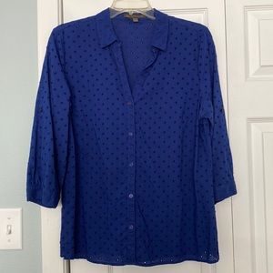 Royal blue eyelet button-up blouse